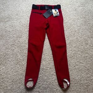 Goldbergh Paris Belted Ski Pants Scarlet Red Black Slim-leg Stirrup Ski Pants 10